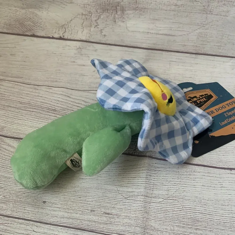 Dr. Pol Farm Flower Dog Toy Blue Gingham Plaid 2 Squeakers Crinkle 12 1/2